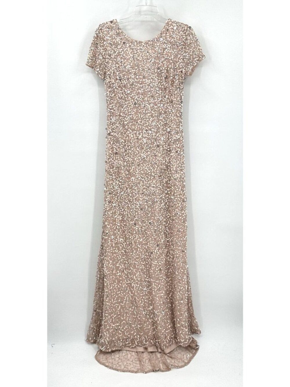 ADRIANNA PAPELL dress gown blush pink sequins 10 formal old Hollywood glamour - Picture 2 of 11